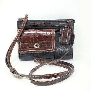 VTG Brighton Black Brown Leather Multi Pkt. Crossbody Bag Organizer Wallet Purse